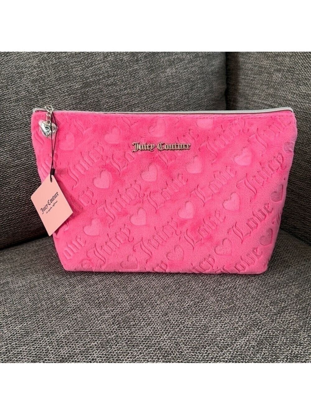 Juicy Couture Hot Pink Velvet XL Makeup Bag Pouch Y2K New